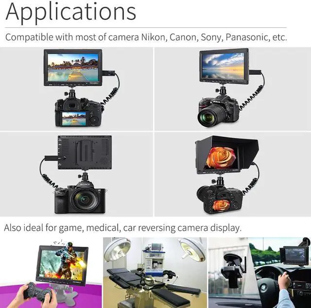 Alt view image 5 of 5 - FW759 7 Inch DSLR Camera Field Monitor 4K AV Input IPS HD 1280x800 LCD Display Video Assist Protable for Camera