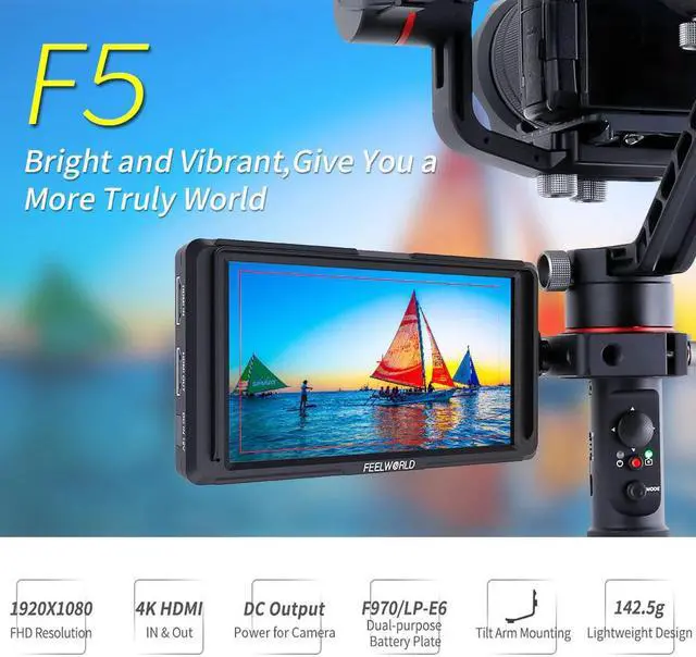 Alt view image 3 of 5 - F5 5" DSLR Camera Field Monitor 4K  Full HD 1920x1080 IPS Video Peaking Focus Assist with NP750 Battery + Charger