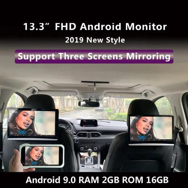 Main image of 13.3 Inch Android 9.0 Car Headrest Monitor Same Screen 4K 1080P Touch Screen WIFI/Bluetooth/USB/SD//FM/Mirror Link/Miracast