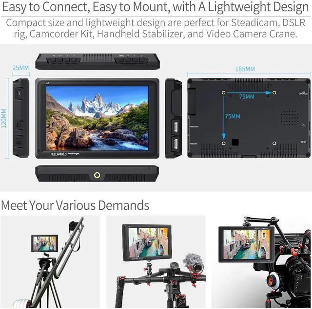 Alt view image 3 of 5 - FW279 7" inch Ultra Bright 2200nit on Camera Field DSLR Monitor Full HD 1920x1200 4K  Input Output Photography