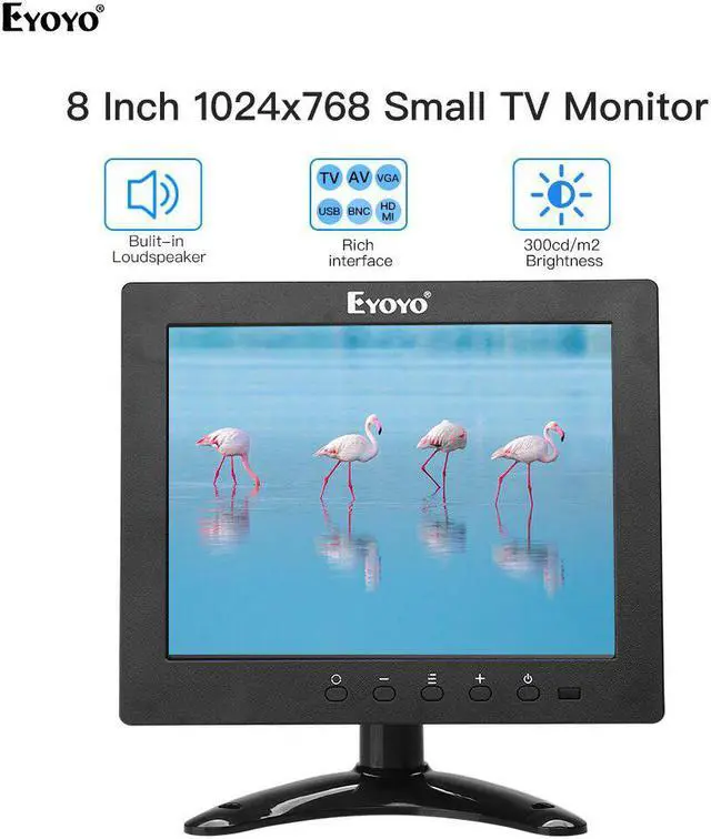 Main image of 8"  Small TV 4:3 Monitor 1024x768 CCTV LCD IPS Screen  VGA USB AV Remote Control Speakers DVD PC Security Display