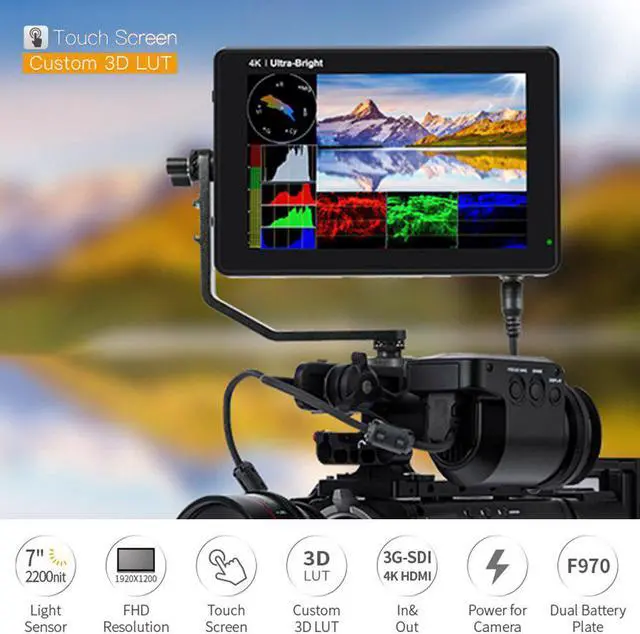 Alt view image 2 of 5 - 7 Inch on Camera DSLR Field Monitor 3D LUT 2200nits Touch Screen IPS FHD 1920x1200 Video Focus Assist Support 4K