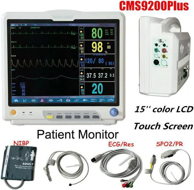 Alt view image 5 of 5 - 15 inch Touch Screen ICU Patient Monitor ECG RESP SpO2 PR NIBP TEMP 6 Parameter Vital Signs Patient Monitor