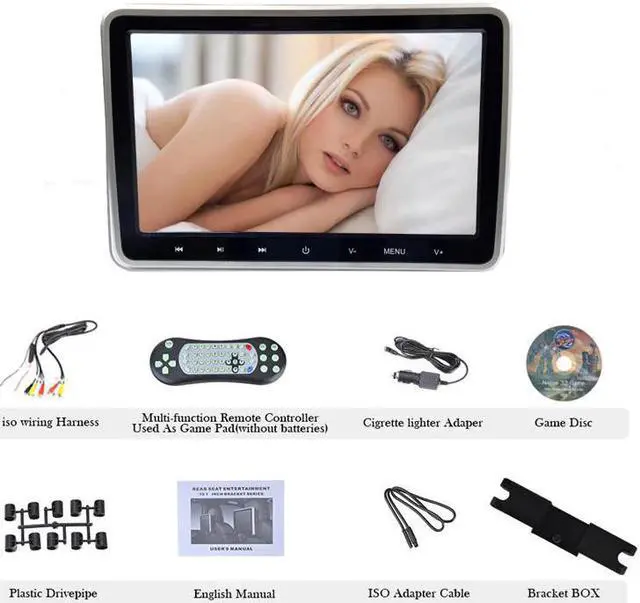 Alt view image 3 of 5 - 2PCS 10.1Inch Car Headrest Monitor DVD Video Player USB/SD//IR/FM TFT LCD Screen Touch Button Game Remote Control MP4 Stereo