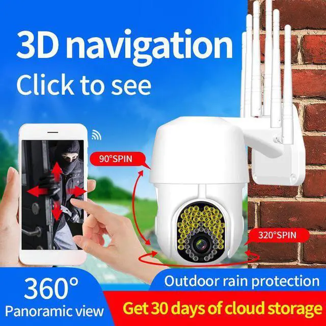 Alt view image 4 of 5 - Camera 2MP 57 Lights Security Camera 320 degree 3D Navigation IP66 Waterproof Two-Way Intercom Monitor