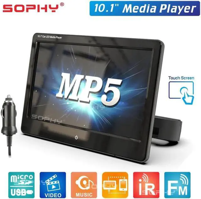 Alt view image 2 of 5 - 10.1 Inch Touch Screen Auto Car Headrest Monitor Seat Back MP5 Video Player USB/TF/IR/FM/Bluetooth/Speakers SH1028-MP5