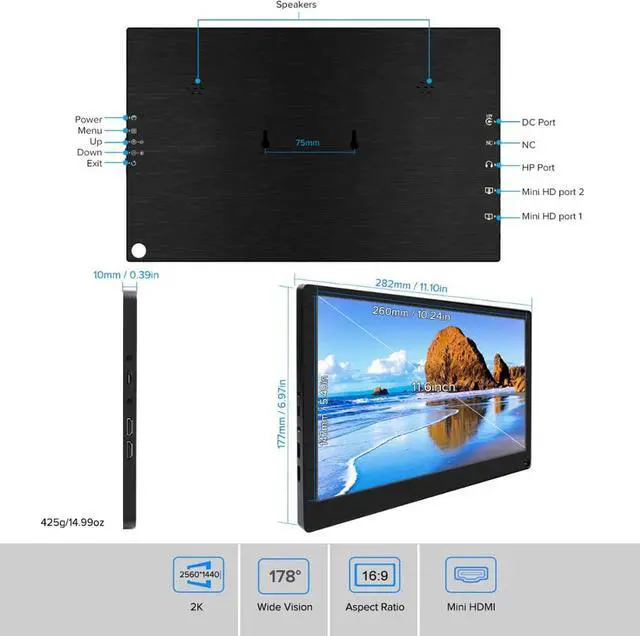 Alt view image 3 of 5 - monitor 2k IPS Screen LCD PC Raspberry Pi 1080p IPS Portable USB Gaming Monitor Computer for PS4 Xbox360 Switch