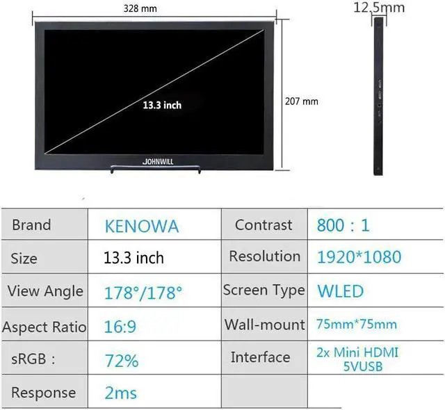 Alt view image 4 of 5 - 13.3 inch 2K 2560*1440 HD Portable Monitor for Raspberry pi PS3 PS4 Xbox360 Gaming Computer IPS Screen Display