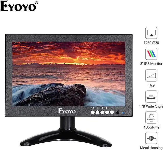 Main image of EM08G 8 inch 1280*720 IPS  Monitor Resolution Support VGA/AV/BNC/SPEAK Input for PC TV CCTV Camera Security Raspberry