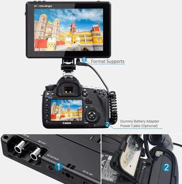 Alt view image 5 of 5 - 7 Inch on Camera DSLR Field Monitor 3D LUT 2200nits Touch Screen IPS FHD 1920x1200 Video Focus Assist Support 4K