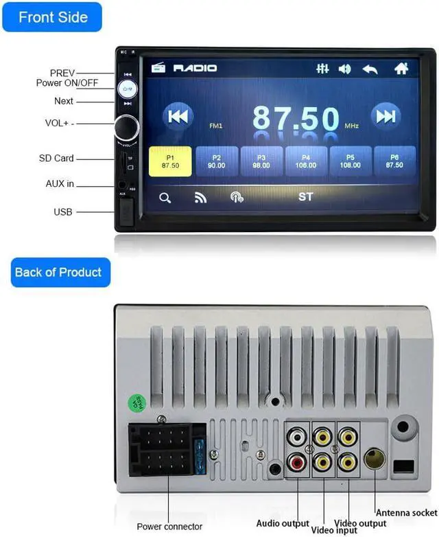Alt view image 2 of 5 - 7" Car Backup Monitors 2din Audio Radio Touch Screen HD Digital Display USB Bluetooth Autoradio Multimedia MP5 Player