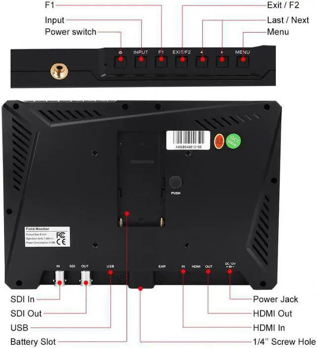 Alt view image 5 of 5 - A8S 8.9Inch 4K Full HD Camera Field Monitor 1920*1200 8 bit IPS Screen Monitor Camera Assist for DSLR Camera Camcorder