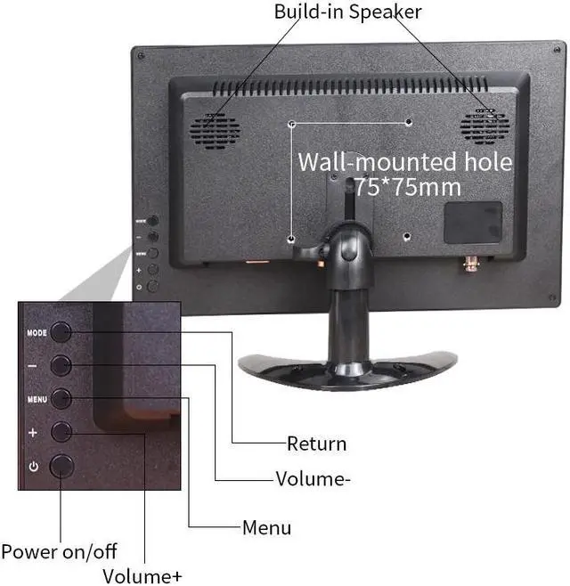 Alt view image 5 of 5 - 12 inch lcd hd small portable monitor pc ips 1080P LCD Display gaming Monitor VGA USB BNC AV 12V DC for Raspberry Pi PC