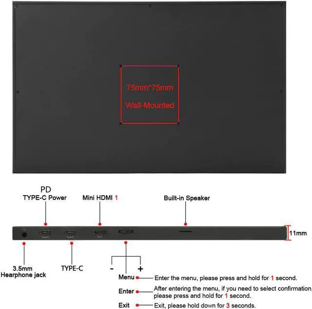 Alt view image 5 of 5 - Portable Monitor 15.6 17.3 inch display interface  Type-C for Laptop XBox Switch Mobile Phone PS3 PS4 monitor