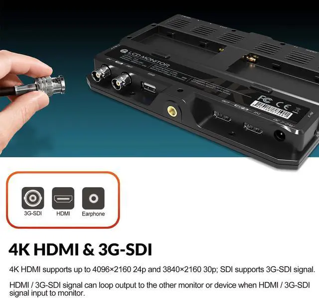 Alt view image 3 of 5 - H7S 7" 4K Ultra Brightness On-Camera Monitor w Full HD Resolution 4K- & 3G-SDI Input Output Moniter for Photography