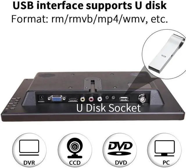Alt view image 3 of 5 - 12" inch LCD Portable  Monitor for Macbook Pro VGA Interface 1920x1080 Gaming Display For Home Security System PS4 Xbox360