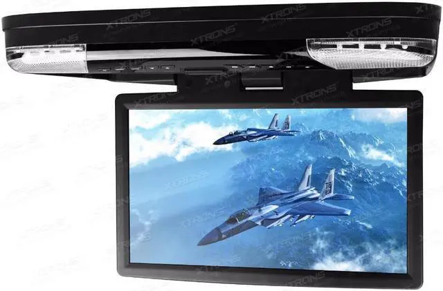 Alt view image 4 of 5 - Overhead Monitor 15.6" HD 1080P Car Roof Mount Flip Down DVD Player Video with LED Lights  Port FM +2 IR Headphones