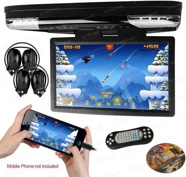 Main image of Overhead Monitor 15.6" HD 1080P Car Roof Mount Flip Down DVD Player Video with LED Lights  Port FM +2 IR Headphones