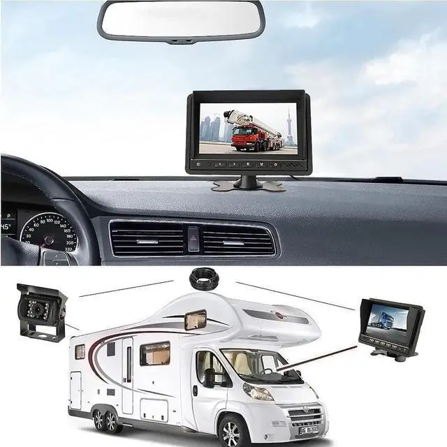 Alt view image 5 of 5 - Parking System Rear View Camera Aviation head Video Cable with HD 7'' Truck Bus Parking Camera Monitor System, DC12V~36V