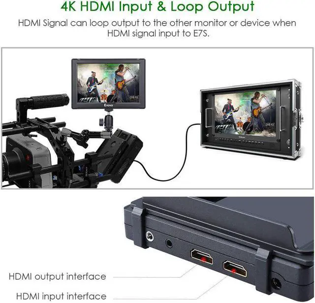 Alt view image 2 of 5 - E7S 4k Camera Monitor DSLR Full HD 1920x1200p 7" inch Field Monitor Small Slim IPS Camera Video Monitor 4K