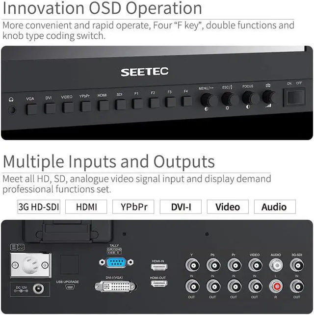 Alt view image 3 of 5 - P133-9HSD 13.3"IPS 3G SDI 4K HDMI Broadcast Monitor Full HD 1920x1080 Field Video Desktop LCD Monitor with AV DVI