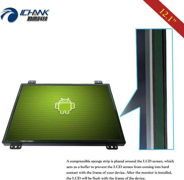 Alt view image 4 of 5 - K120TN-DV2/12.1" inch 1024x768 4:3 Metal Shell Open Frame DVI Monitor/12" VGA Embedded Power On Boot LCD Screen Display Monitor