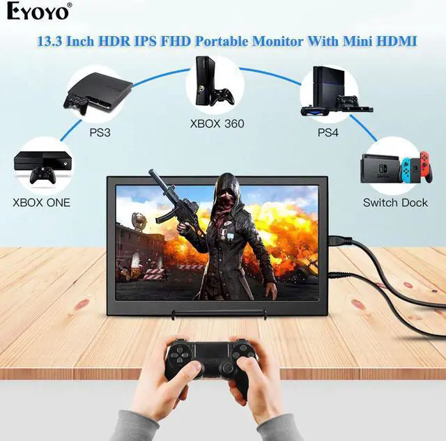 Alt view image 2 of 5 - EM13F 13.3" Portable IPS HDR Mini Monitor 1080P FHD Gamer Moniteur USB LCD Screen For Laptop PC PS3 PS4 Xbox Display