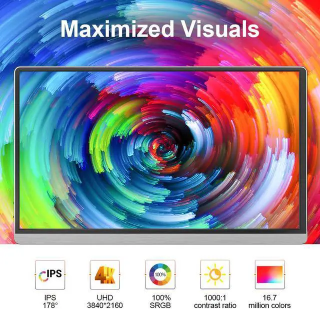 Alt view image 2 of 5 - Portable Monitor 15.6 Inch 4K USB C Computer LCD Display with Speaker for Laptop PC Switch Phone Gaming Screen