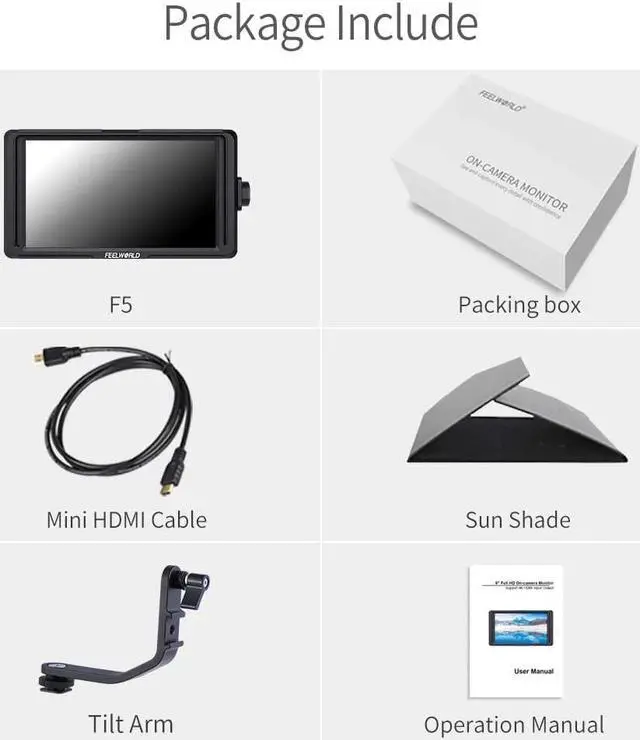 Alt view image 5 of 5 - F5 5" DSLR Camera Field Monitor 4K  Full HD 1920x1080 IPS Video Peaking Focus Assist with NP750 Battery + Charger