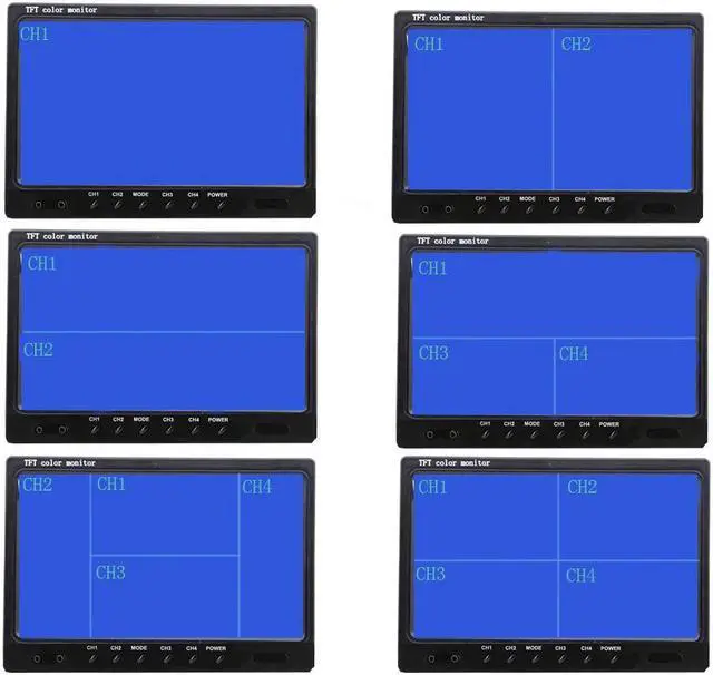 Alt view image 5 of 5 - 9 inch 4 Split Screen Car Monitor 12V / 24V Headrest Rearview Monitor with RCA Connectors 6 Mode Display Remote Control