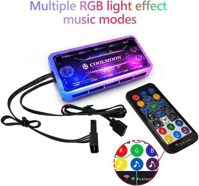 Alt view image 4 of 5 - PC Case Fan RGB Adjust LED Fan Speed 120mm Quiet Music Remote Control AURA SYNC  Cooler Cooling RGB Case Fans