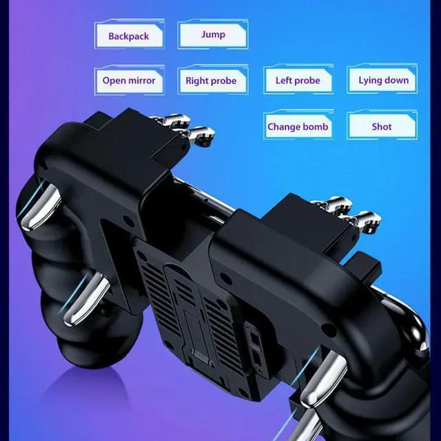 Alt view image 5 of 5 - Trigger Gamepad PUBG 6 Finger Control Cooling Game Controller With Cool Fan Cooler Phone Bracket For IOS Android