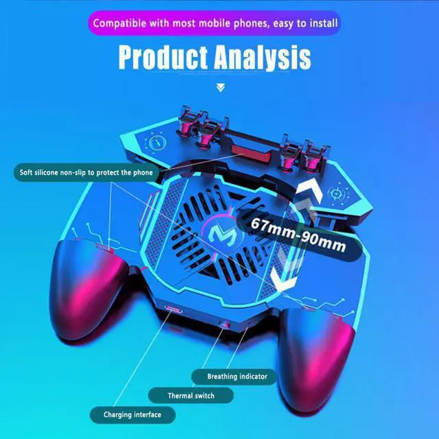 Alt view image 2 of 5 - AK88 Six Finger Gamepad Control For Mobile Game Shooter For Android IOS Smartphone Cooling Fan Gamepad Joystick Controller