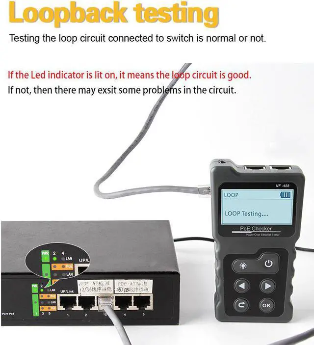 Alt view image 4 of 5 - Tools NF-488 Digital Ethernet CAT5 CAT6 LAN  Cable PoE Switch Tester Detector LCD Display  Cable Tester