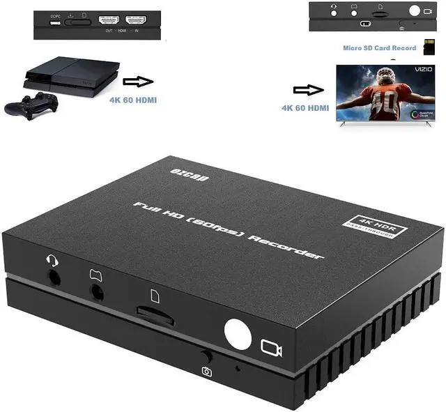 Alt view image 4 of 5 - 4K 60hz Pass Through HDR Audio Video Capture Card 1080P 60fps Game Recorder Recording Box To Micro SD Card,Mic Input Commentary