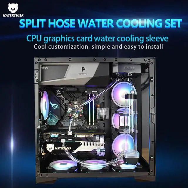 Alt view image 3 of 5 - custom desktop computer split CPU water cooling hose set graphics card water cooling radiator RGB lamp