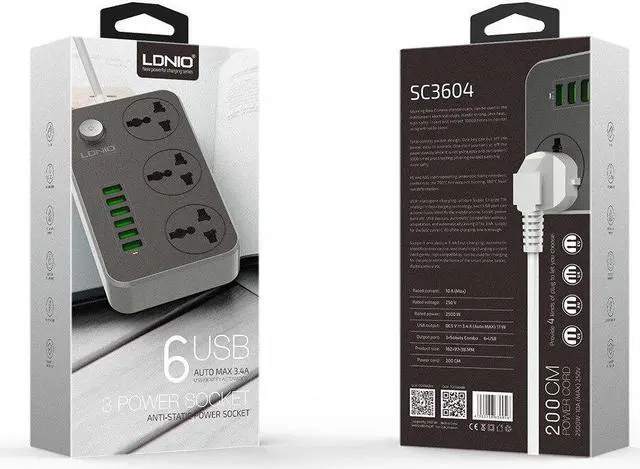Alt view image 3 of 5 - EU/US  Power Strip Switch 2M Cable Universal Outlets 6 USB 3 Sockets Standard Plug Electrical Extension Cord Socket Network