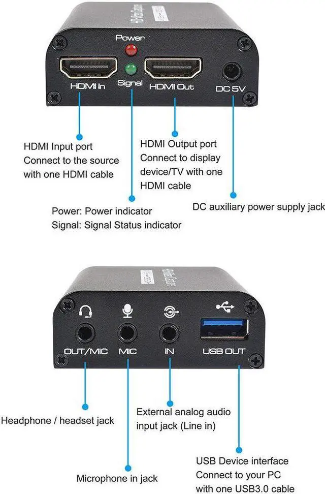Alt view image 4 of 5 - 4K 60Hz  Video Capture Card  To USB 3.0 Video Capture Board Game Record Live Streaming Broadcast Mic In Audio Out