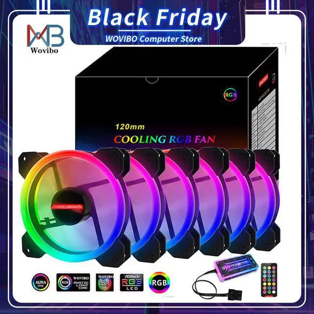 Main image of 120mm PC Computer Case Fan Cooling Cooler 6PIN Adjustable RGB Led 12V Mute Ventilador PWM RGB Case Fans Adjust Speed Aura Sync