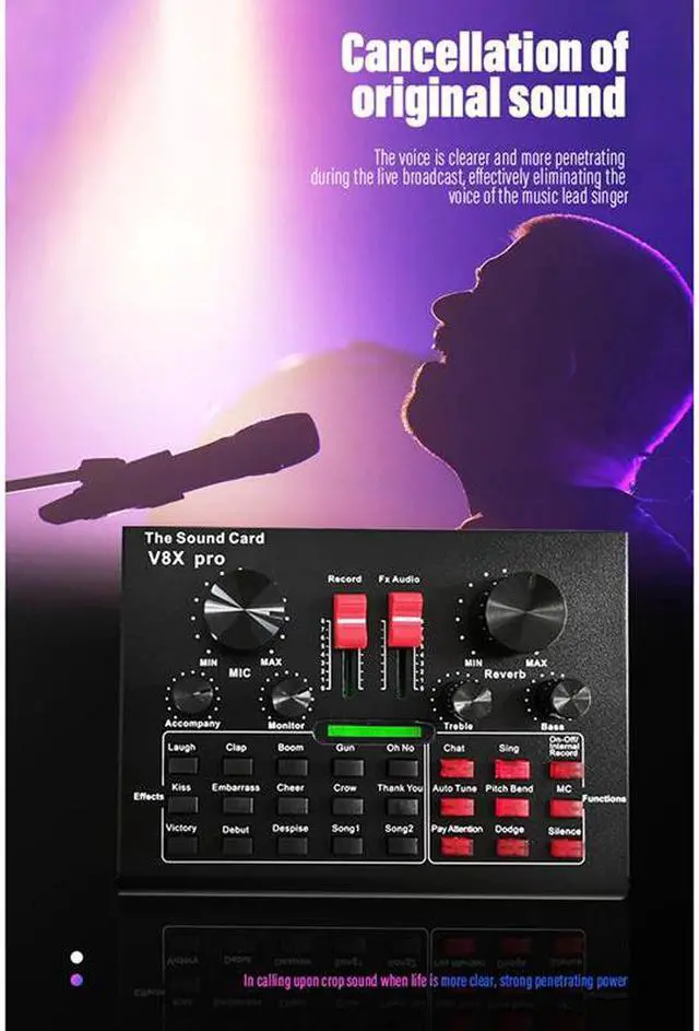 Alt view image 5 of 5 - PRO Live Sound Card o Mixer Bluetooth 15 Multiple Modes Sound Effects for Computer Phones Singing and Recording