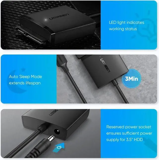 Alt view image 5 of 5 - SATA to USB 3.0 Adapter Cable with UASP SATA III to USB Converter for 2.5" 3.5 Hard Drives Disk USB SATA Adapter