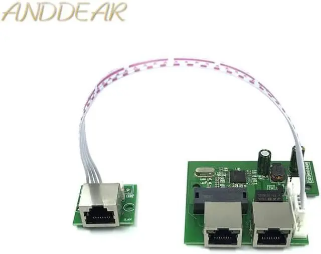 Main image of factory direct mini fast 10 / 100mbps 3-port Ethernet network lan hub switch board 3 rj45 5V 12V 2 rj45 1 * 8pin head port