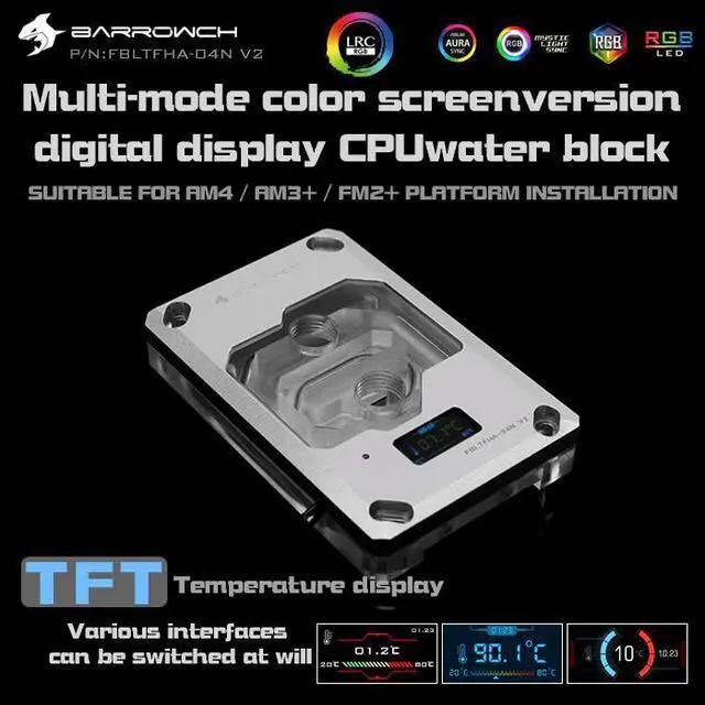 Alt view image 3 of 5 - ch FBLTFHA-04N-V2, For RyzenAMD/AM4/AM3 CPU Water Blocks, Digital Display Temperature Microwaterway Block With Controller