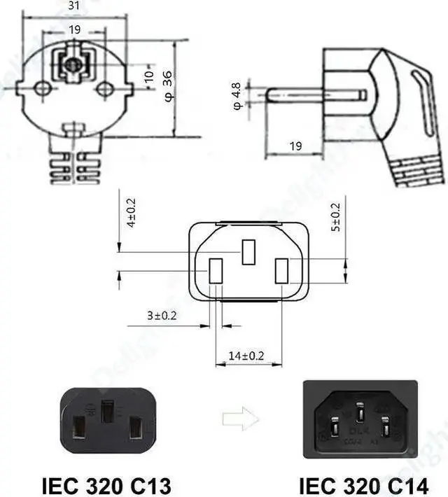 Alt view image 2 of 5 - Power Cord 2m 10ft 5m 10m Schuko Angle Plug IEC C13 Power Supply Cable For Projector PC Monitor Printer  LG TV PS4 Pro