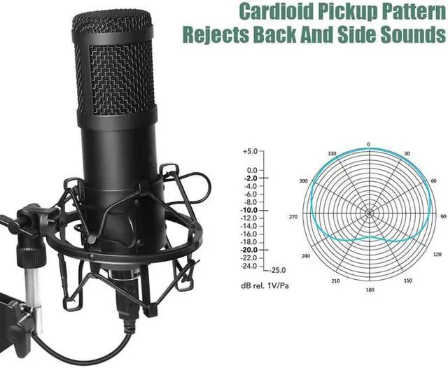 Alt view image 3 of 5 - Streaming Podcast Pc Microphone Professional Studio Cardioid Condenser Mic Kit with Sound Card Boom Arm Shock Mount Filter,
