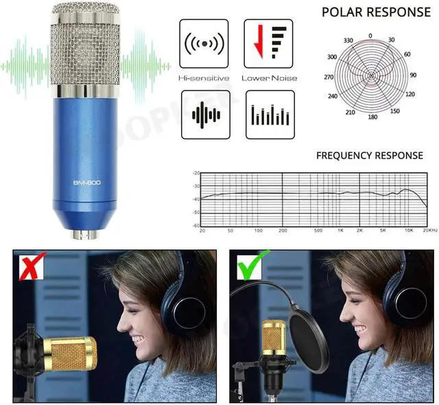 Alt view image 2 of 5 - Microphone BM 800 Mic stand Studio condenser Microphone With Filter V8 Sound Card Vocal Recording KTV Karaoke Microphone