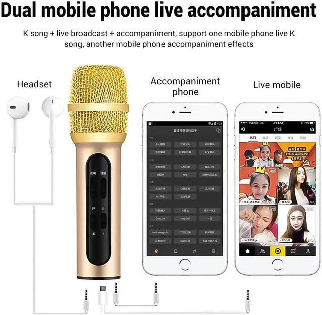Alt view image 4 of 5 - Mobile Phone K Song Condenser Sound Card Microphone  Wireless K Song Live Singing Handheld Microphone Recorder Mic Dropship