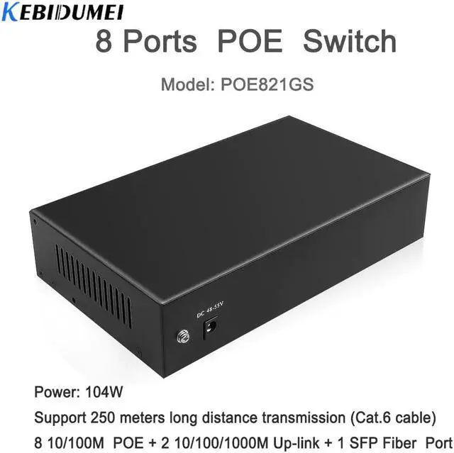 Alt view image 4 of 5 - 10/100/1000M 8 Ports RJ45 Ethernet Networks POE Switch 2ch Uplink Switch 1 channel Gigabit Switch with SFP Slot