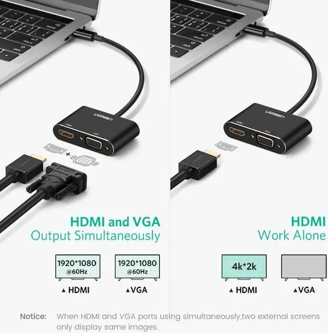 Alt view image 4 of 5 - USB C  VGA Adapter Type C to  4K Thunderbolt 3 for Samsung Galaxy S10/S9/S8 Huawei Mate 20/P30 Pro USB C