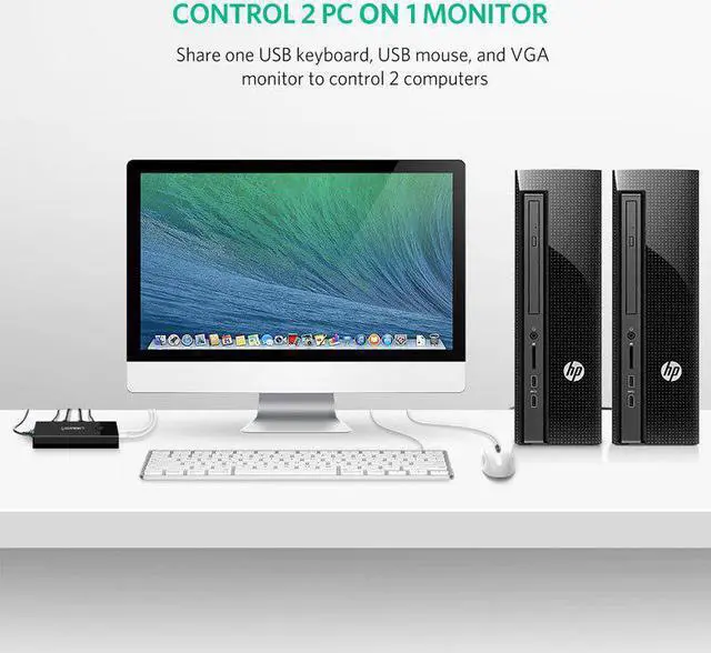 Alt view image 2 of 5 - VGA KVM Switch Box 2 Port VGA Video Sharing Adapter 2 in 1 Out Manual Switcher with USB Cables for Computer PC Laptop VGA